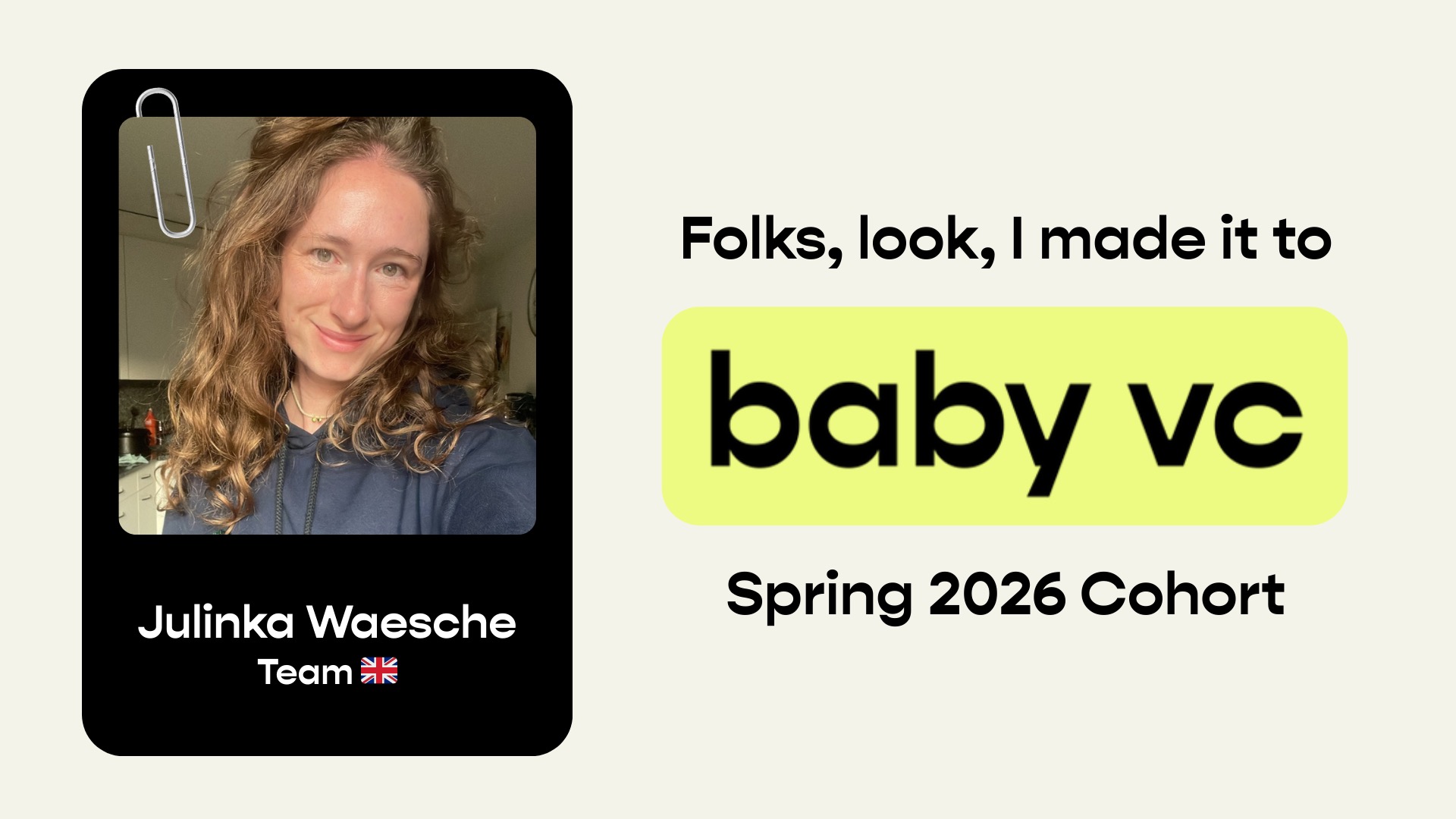 Baby vc fellow card for the Spring 2026 cohort.